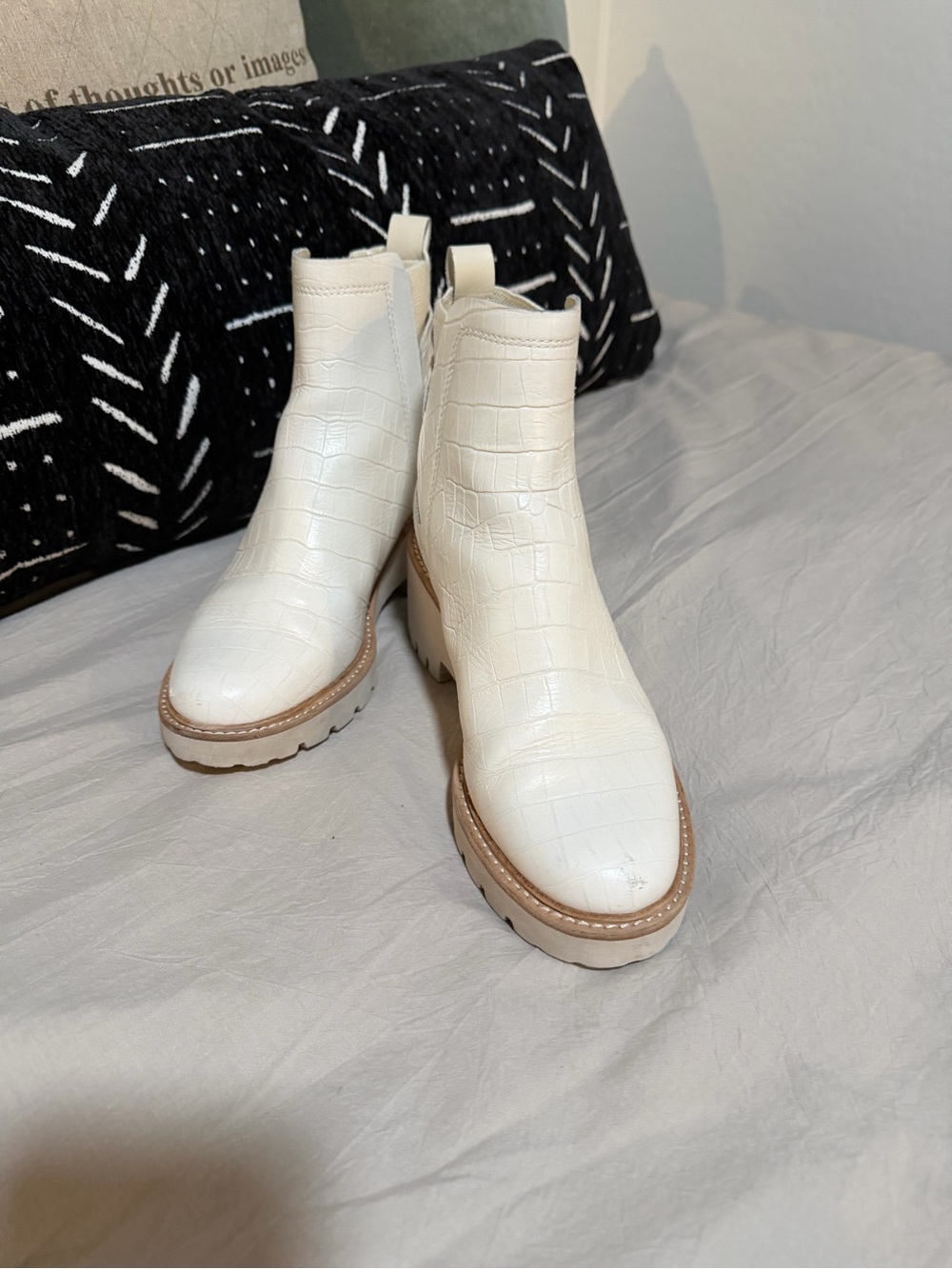 Dolce Vita Cream Croc-Embossed Ankle Booties, 9